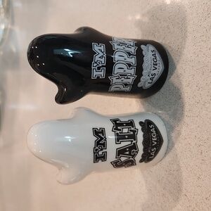 Black and white ghost Las Vegas salt and pepper shakers, new without tags!